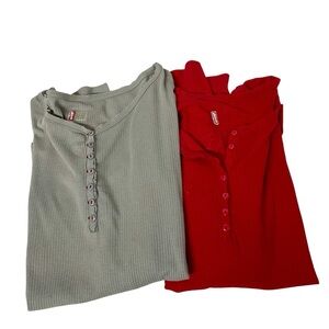Levi's Ribbed Henley Top - Red